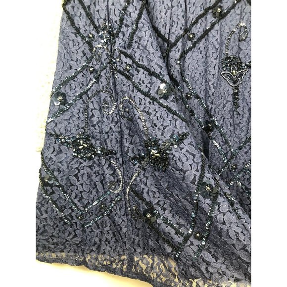 ADRIANNA PAPELL BEADED HALTER GOWN LIGHT NAVY Sz 14 - Picture 16 of 16